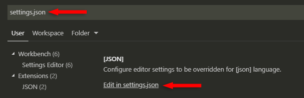 edit settings.json vs code